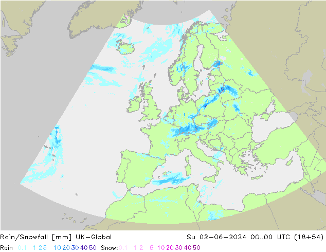 Rain/Snowfall UK-Global Ne 02.06.2024 00 UTC
