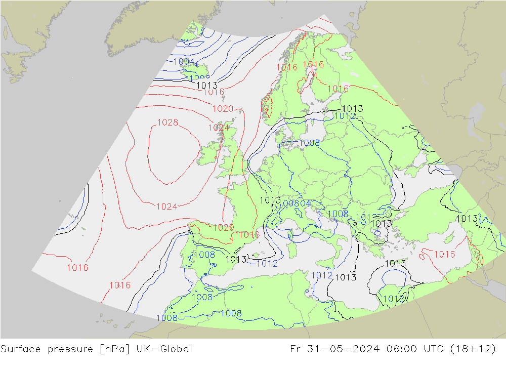 Surface pressure UK-Global Fr 31.05.2024 06 UTC