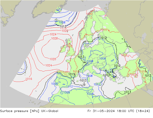 地面气压 UK-Global 星期五 31.05.2024 18 UTC