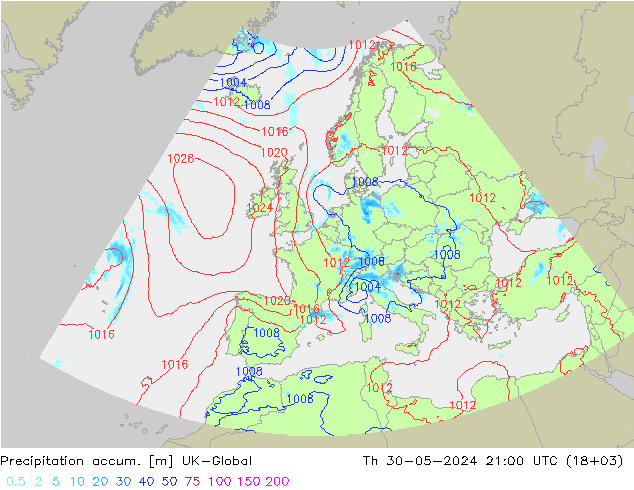 Precipitation accum. UK-Global Th 30.05.2024 21 UTC