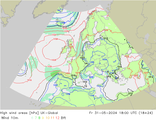 High wind areas UK-Global Fr 31.05.2024 18 UTC
