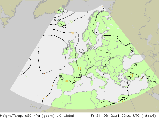 Height/Temp. 950 гПа UK-Global пт 31.05.2024 00 UTC