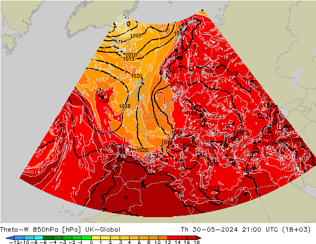 Theta-W 850hPa UK-Global Th 30.05.2024 21 UTC