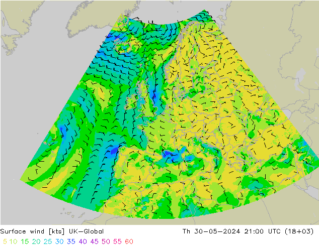 Wind 10 m UK-Global do 30.05.2024 21 UTC