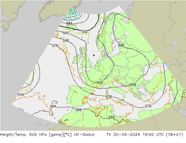 Height/Temp. 500 hPa UK-Global Do 30.05.2024 19 UTC