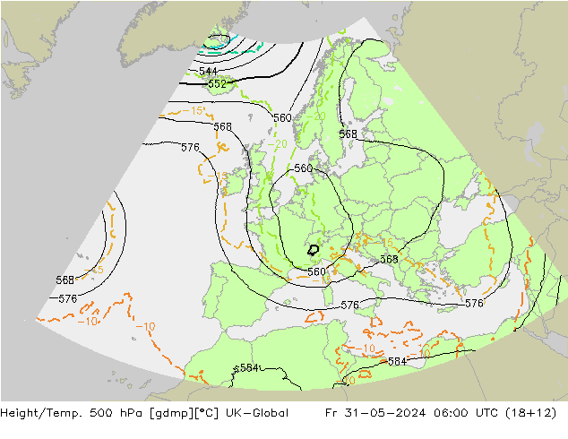 Yükseklik/Sıc. 500 hPa UK-Global Cu 31.05.2024 06 UTC