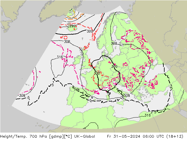 Height/Temp. 700 hPa UK-Global Fr 31.05.2024 06 UTC