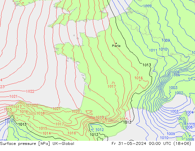 Surface pressure UK-Global Fr 31.05.2024 00 UTC