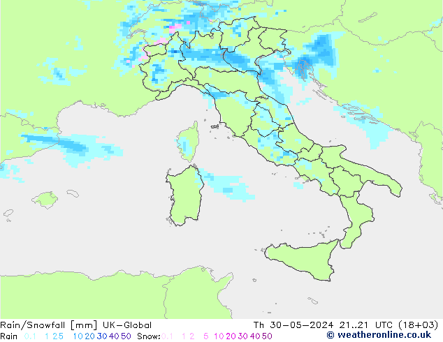 Rain/Snowfall UK-Global Per 30.05.2024 21 UTC