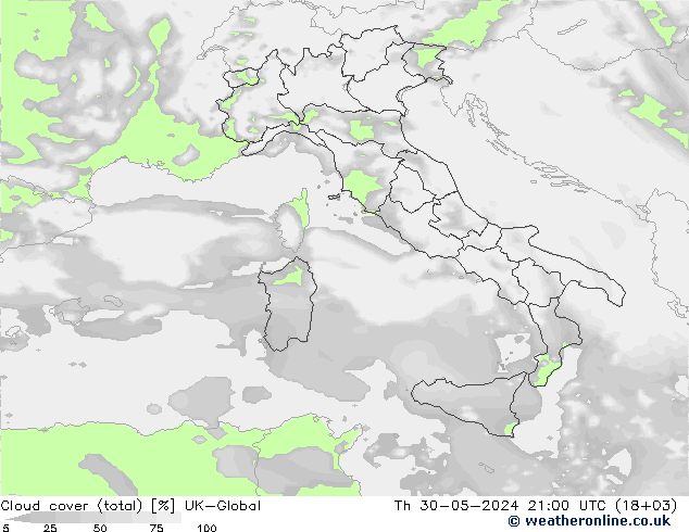 Bewolking (Totaal) UK-Global do 30.05.2024 21 UTC