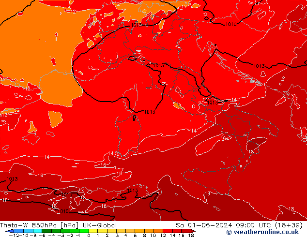 Theta-W 850hPa UK-Global Cts 01.06.2024 09 UTC