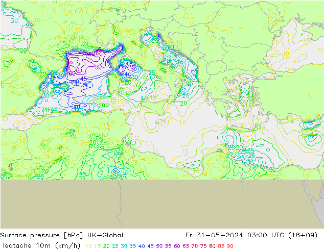 Eşrüzgar Hızları (km/sa) UK-Global Cu 31.05.2024 03 UTC