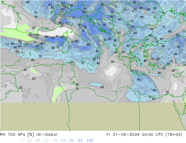 RH 700 hPa UK-Global Pá 31.05.2024 00 UTC