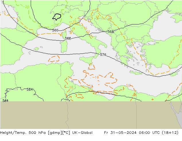 Height/Temp. 500 hPa UK-Global Fr 31.05.2024 06 UTC