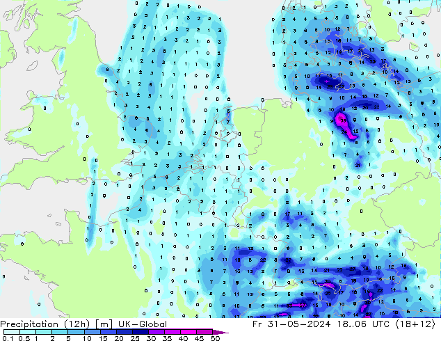 Precipitação (12h) UK-Global Sex 31.05.2024 06 UTC