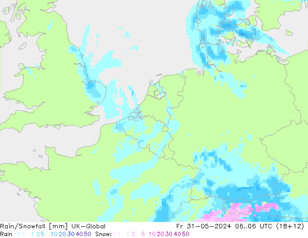 Regen/Sneeuwval UK-Global vr 31.05.2024 06 UTC