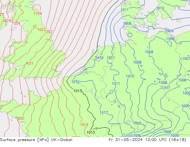 Atmosférický tlak UK-Global Pá 31.05.2024 12 UTC