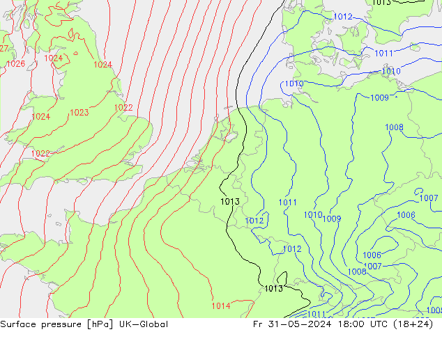 Luchtdruk (Grond) UK-Global vr 31.05.2024 18 UTC