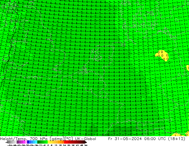 Géop./Temp. 700 hPa UK-Global ven 31.05.2024 06 UTC