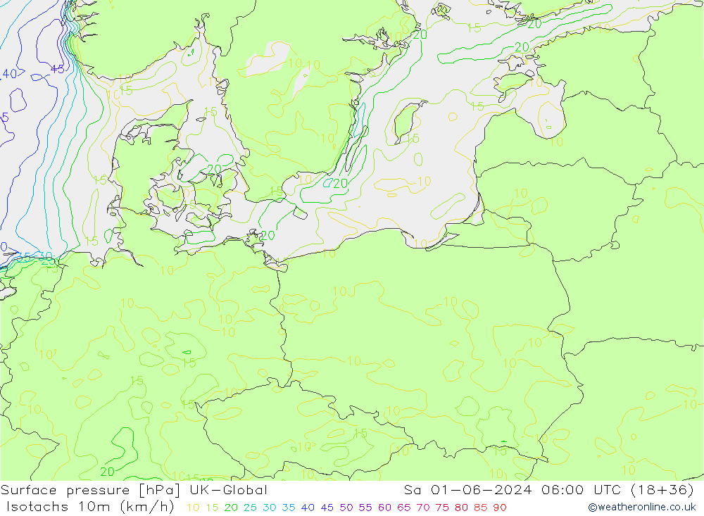 Isotachen (km/h) UK-Global za 01.06.2024 06 UTC