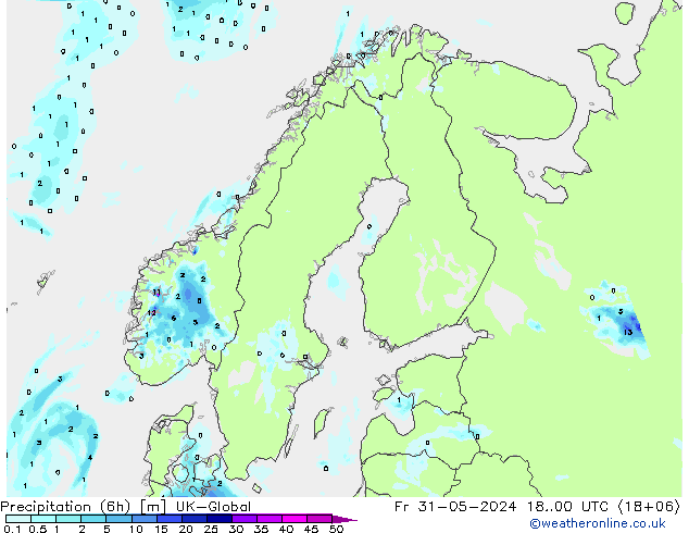 Précipitation (6h) UK-Global ven 31.05.2024 00 UTC