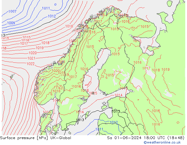 Atmosférický tlak UK-Global So 01.06.2024 18 UTC