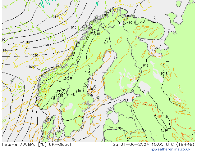 Theta-e 700hPa UK-Global Sa 01.06.2024 18 UTC