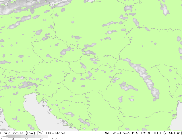 Cloud cover (low) UK-Global We 05.06.2024 18 UTC