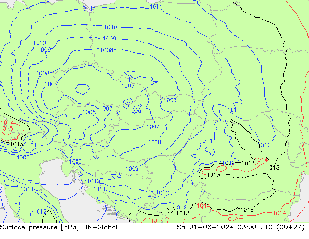 Atmosférický tlak UK-Global So 01.06.2024 03 UTC
