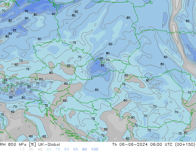 RH 850 hPa UK-Global Th 06.06.2024 06 UTC