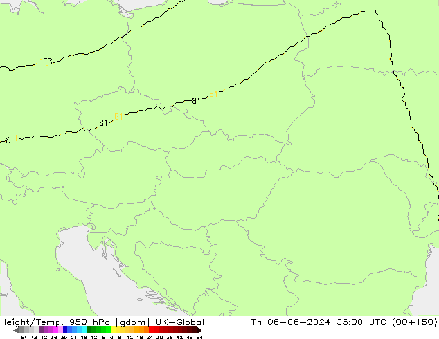 Height/Temp. 950 hPa UK-Global Th 06.06.2024 06 UTC