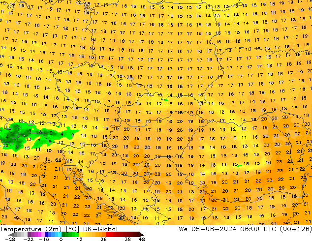 Sıcaklık Haritası (2m) UK-Global Çar 05.06.2024 06 UTC