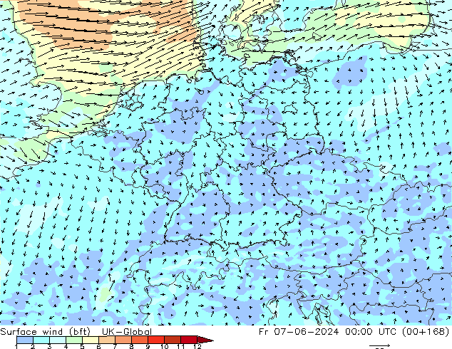 wiatr 10 m (bft) UK-Global pt. 07.06.2024 00 UTC