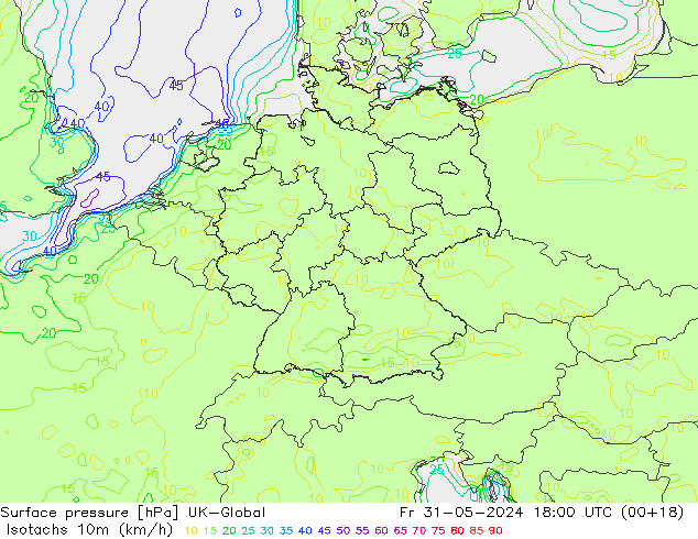 Eşrüzgar Hızları (km/sa) UK-Global Cu 31.05.2024 18 UTC