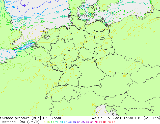 Isotachs (kph) UK-Global Qua 05.06.2024 18 UTC