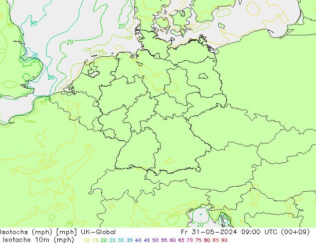 Isotachs (mph) UK-Global Fr 31.05.2024 09 UTC