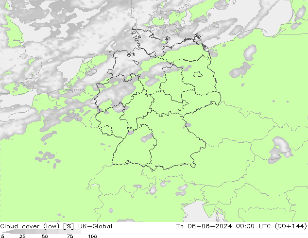 Bewolking (Laag) UK-Global do 06.06.2024 00 UTC