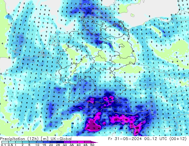 Precipitation (12h) UK-Global Fr 31.05.2024 12 UTC