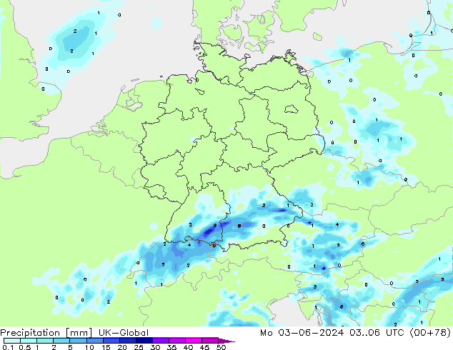 Precipitation UK-Global Mo 03.06.2024 06 UTC