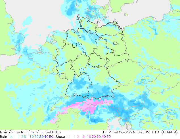 Rain/Snowfall UK-Global ven 31.05.2024 09 UTC