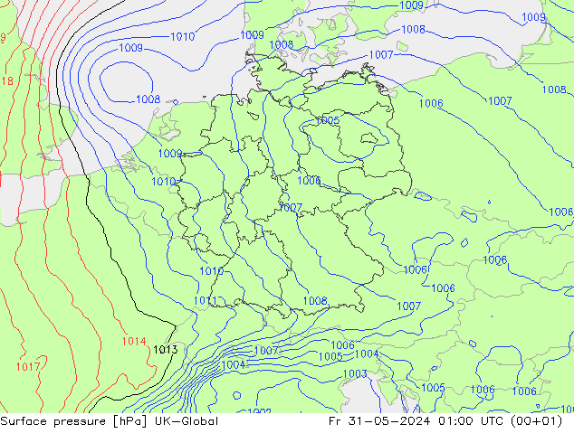 Surface pressure UK-Global Fr 31.05.2024 01 UTC