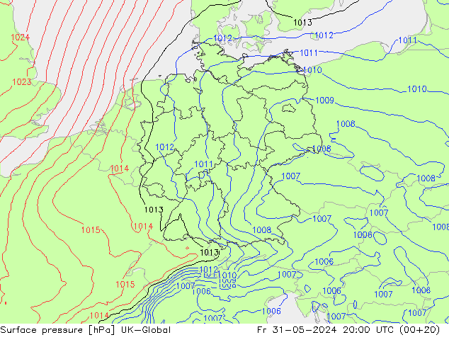 Surface pressure UK-Global Fr 31.05.2024 20 UTC