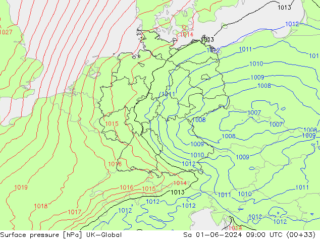 Surface pressure UK-Global Sa 01.06.2024 09 UTC