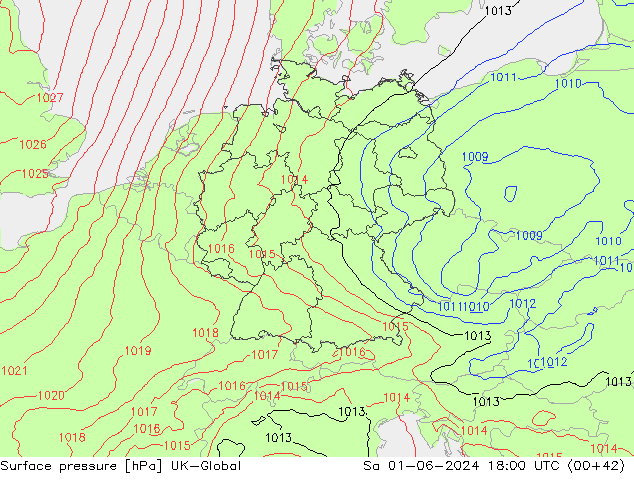 Surface pressure UK-Global Sa 01.06.2024 18 UTC