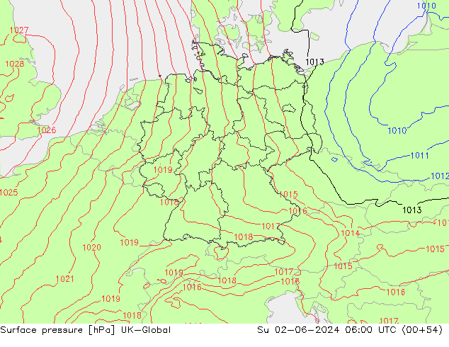Presión superficial UK-Global dom 02.06.2024 06 UTC