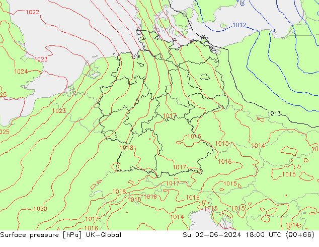 Surface pressure UK-Global Su 02.06.2024 18 UTC