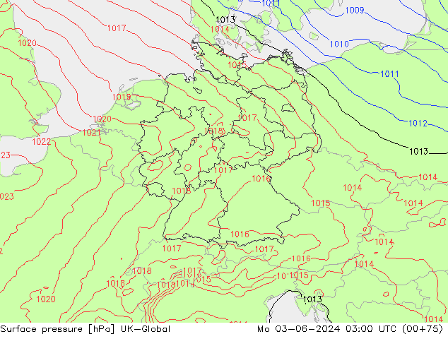 Pressione al suolo UK-Global lun 03.06.2024 03 UTC