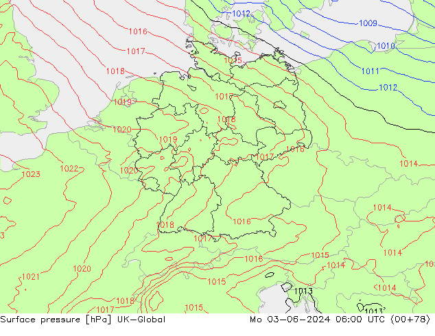 Pressione al suolo UK-Global lun 03.06.2024 06 UTC