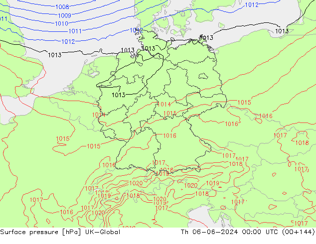 Pressione al suolo UK-Global gio 06.06.2024 00 UTC