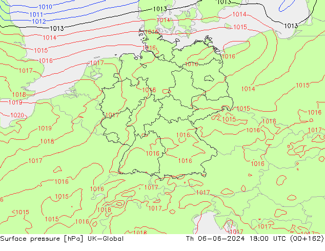 Atmosférický tlak UK-Global Čt 06.06.2024 18 UTC